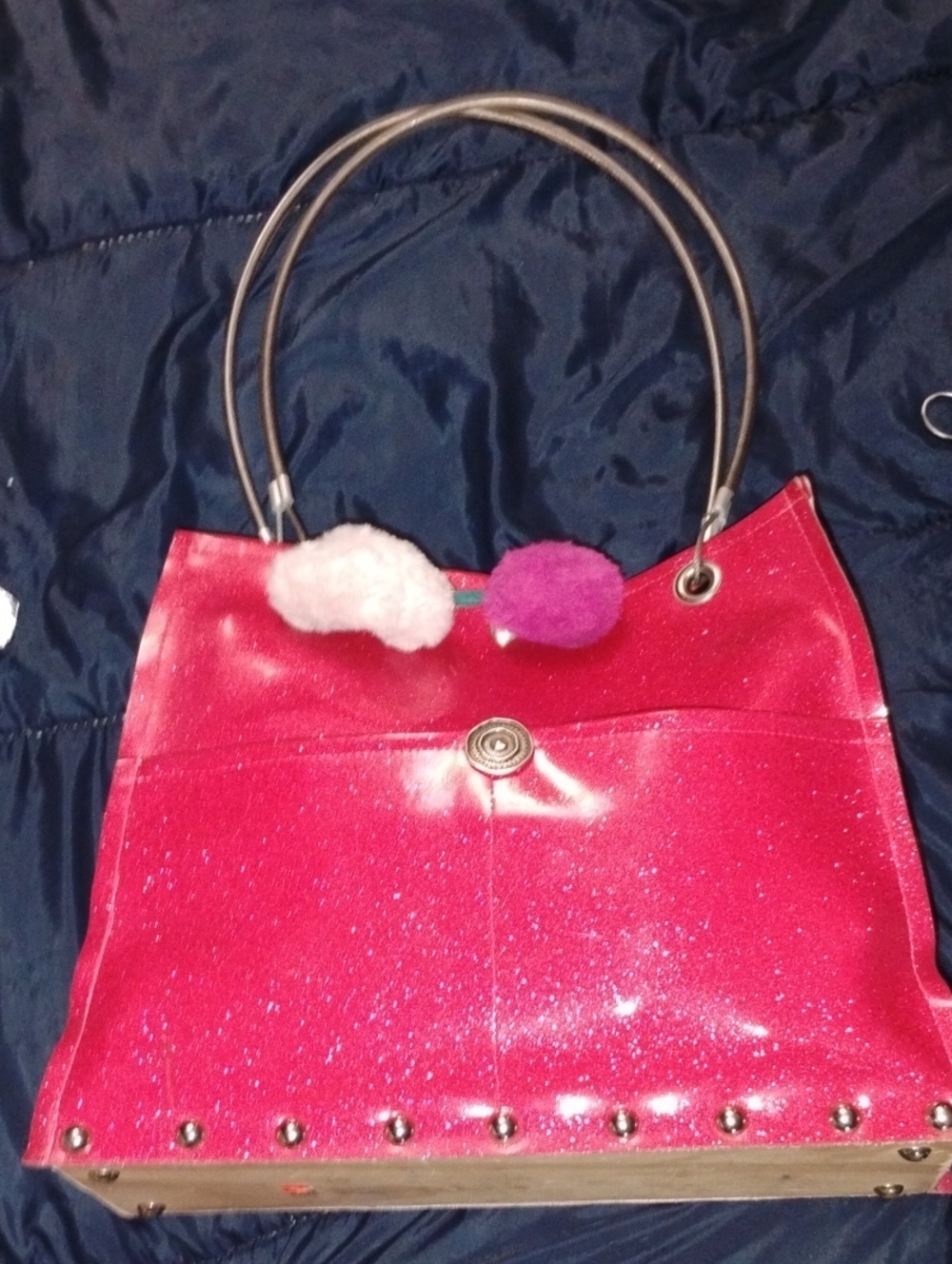 Sparkle Pink Tote with Pom-Pom Accents
